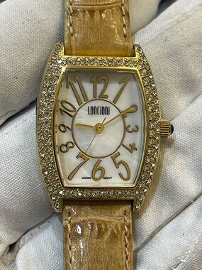 Lanciani Tonneau Crystal Watch Mother of Pearl Dial Quartz Water Resist Women’s